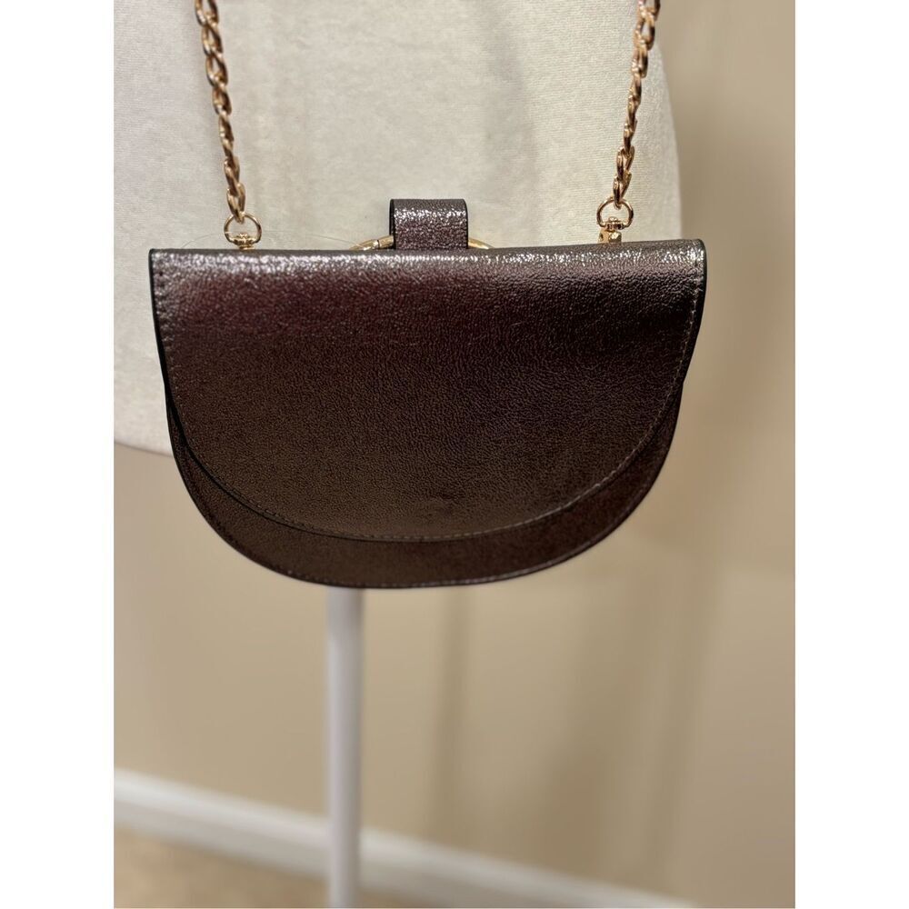 Trouvé Womens Reese Faux Leather Gold Ring Purse Crossbody Bag Dark Silver NWT